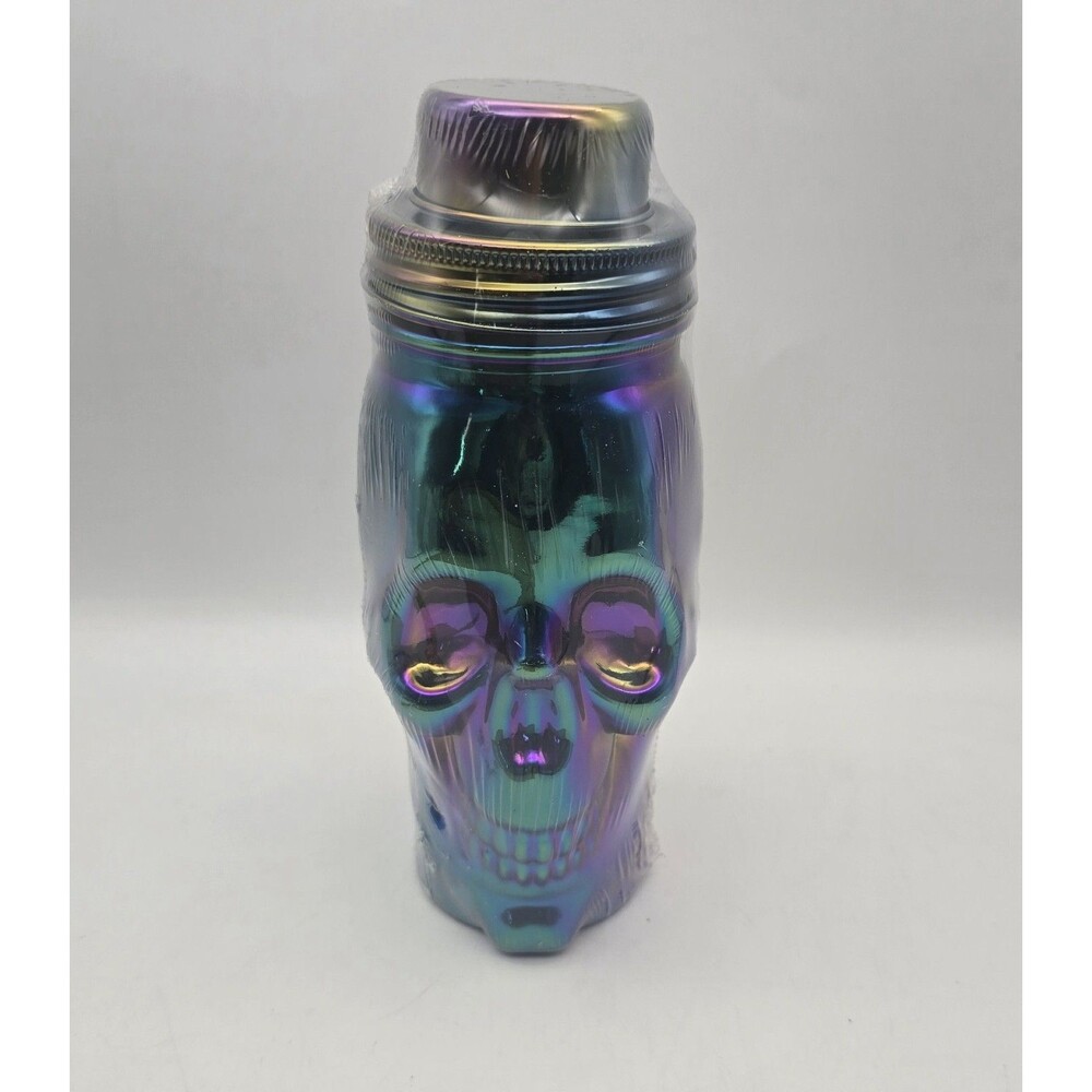 Martini Shaker Skull Rainbow Holographic Mixer Drink Glass Halloween New